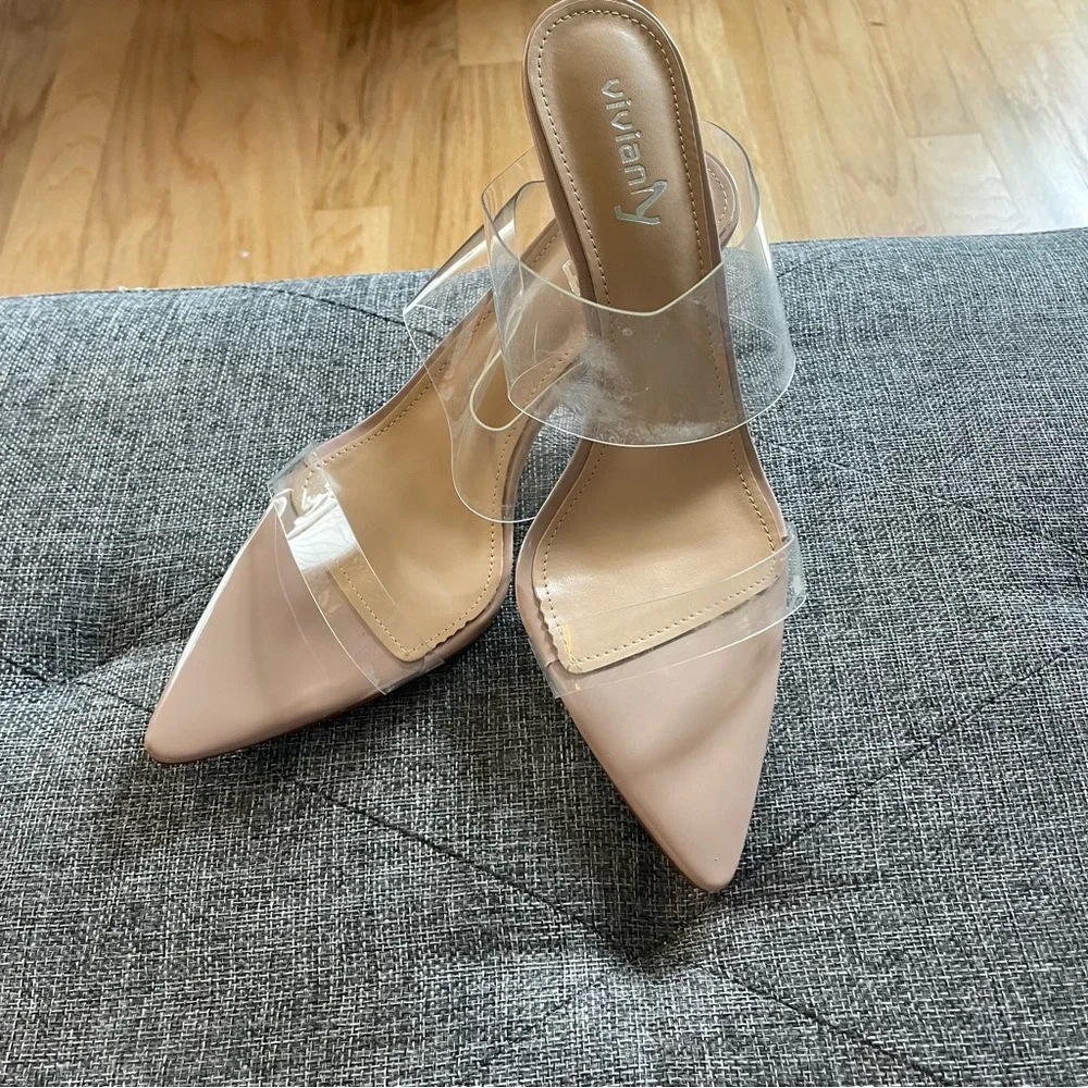 Vivianly Cream Stiletto Heels Pointed Toe